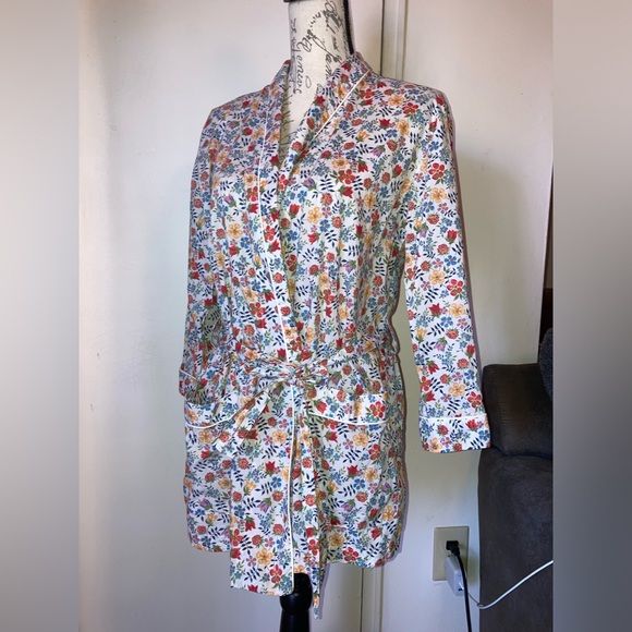 Sleepy Jones 100% Cotton Robe Retro Colorful Floral Print White Robe With Tie - Picture 1 of 17